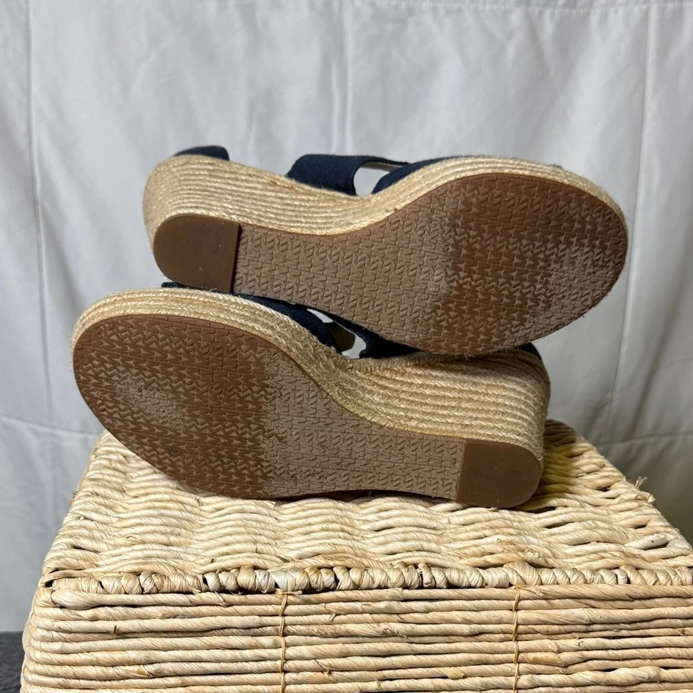 Michael Kors Navy‎ Canvas Espadrille Wedge Sandals Gold Zip Size 9.5